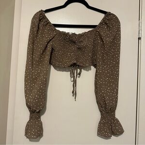 NWT Timing smock cinch crop top taupe size M